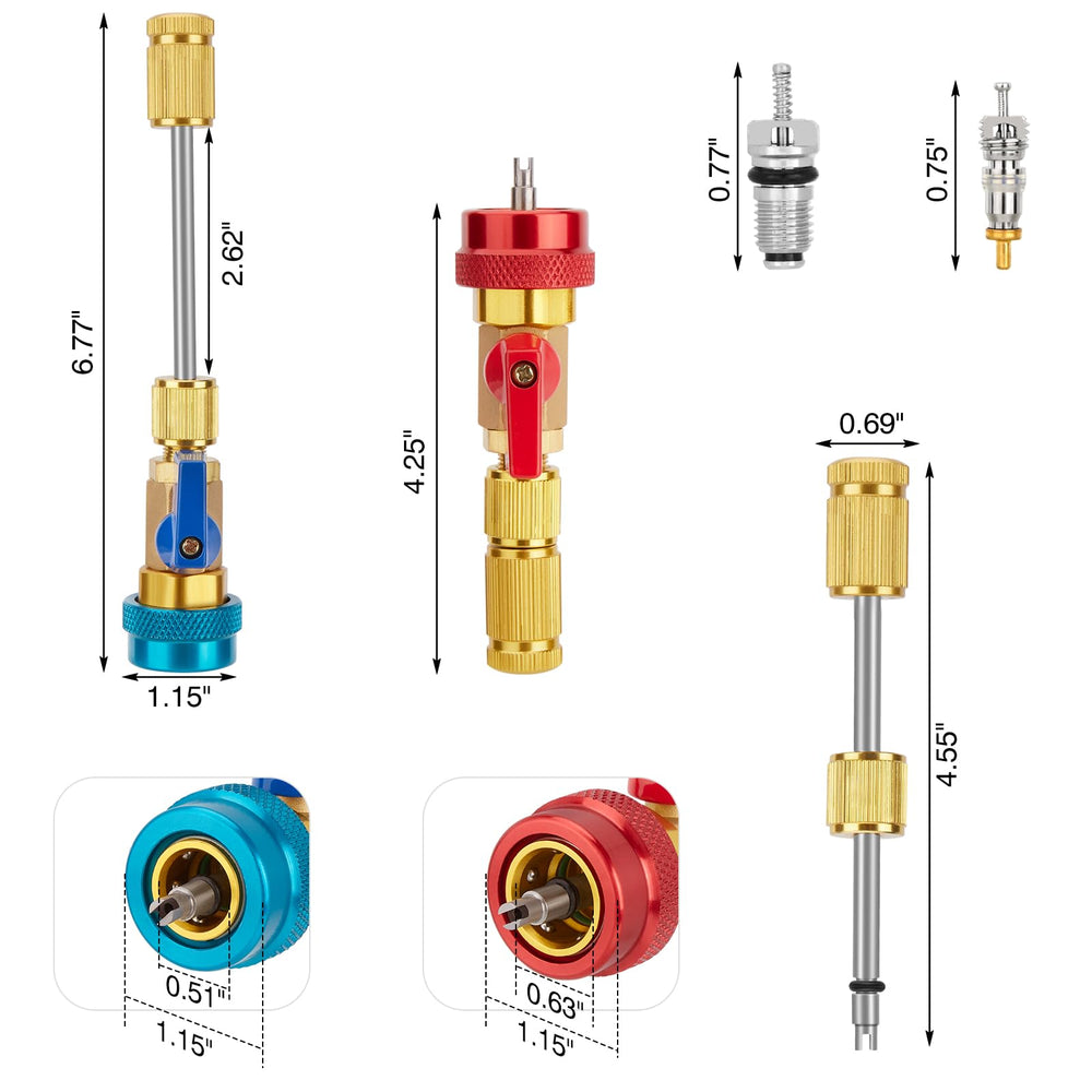 WADEO valve cores included for quick replacement and testing.