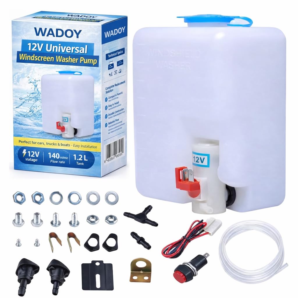 Wadoy 12V windshield pump kit for universal replacement and spray control