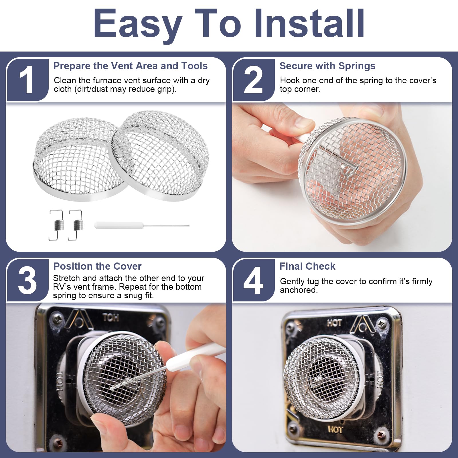Six spring fasteners for a snug, tool-assisted fit