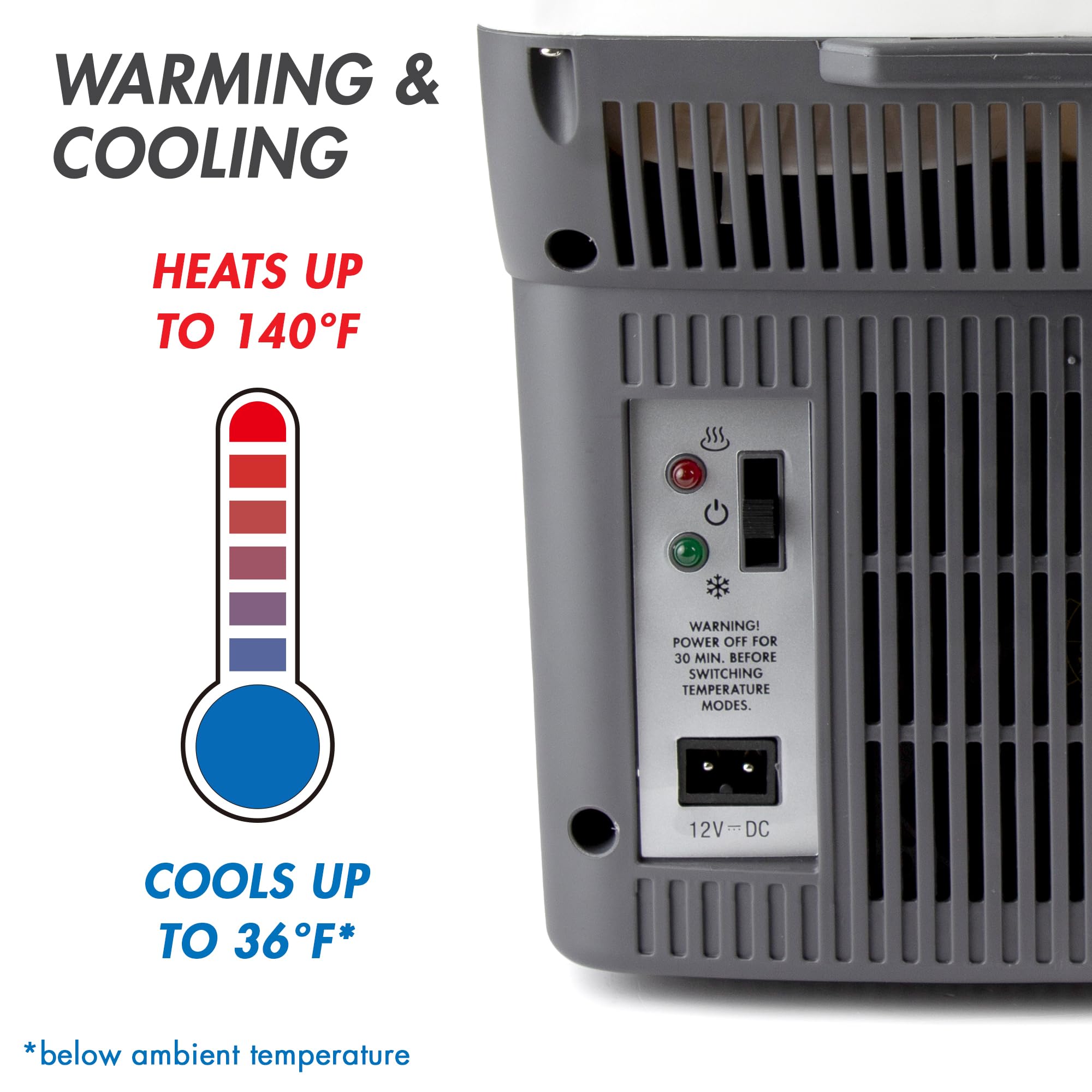 Wagan EL6206 temperature controls indicating cooling and warming options