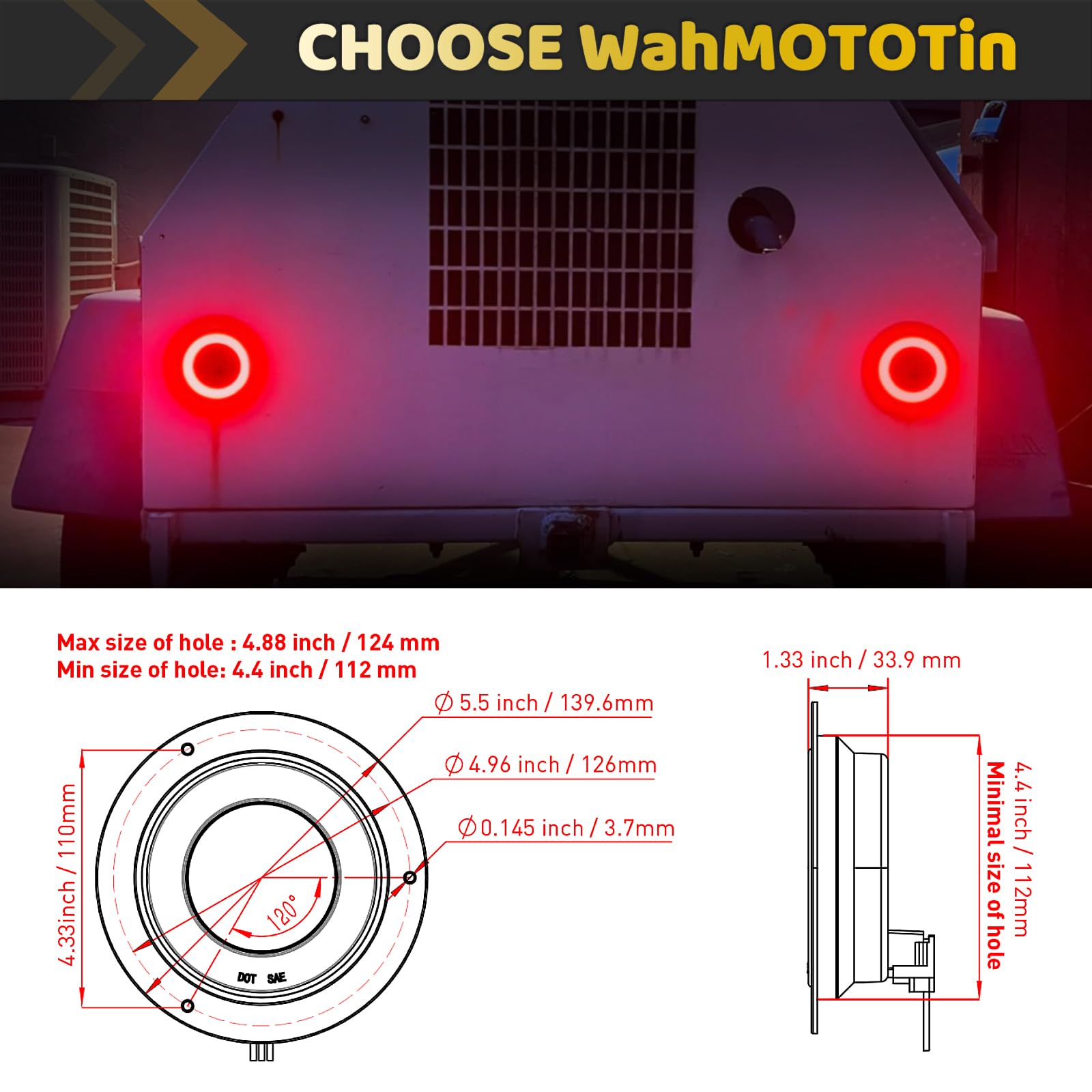 WahMOTOTin 12V DC truck and trailer light set with easy wiring harness.