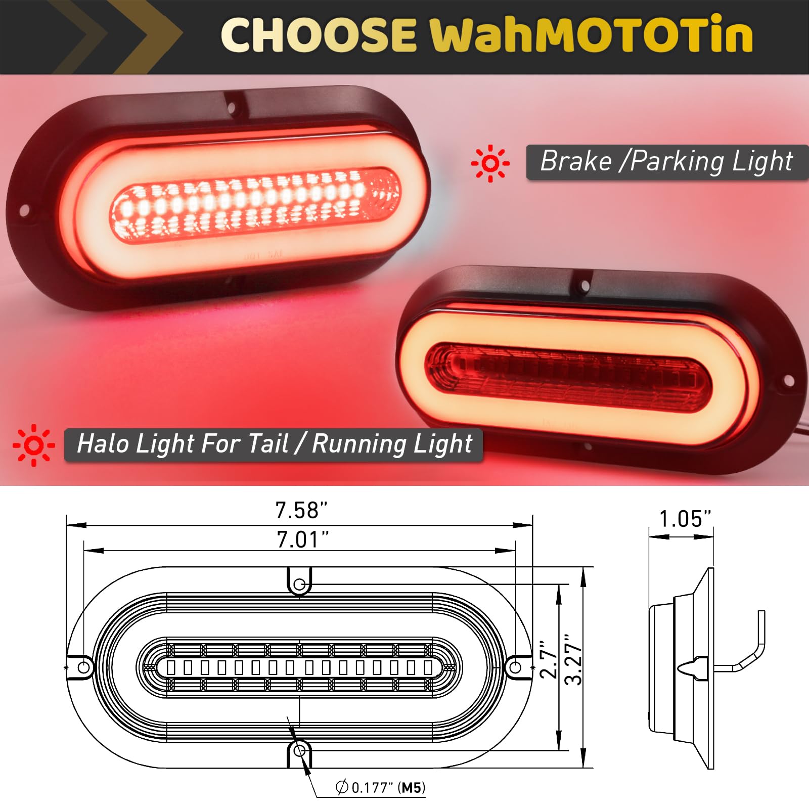 WahMOTOTin IP67 submersible trailer light with flange mount for rugged use