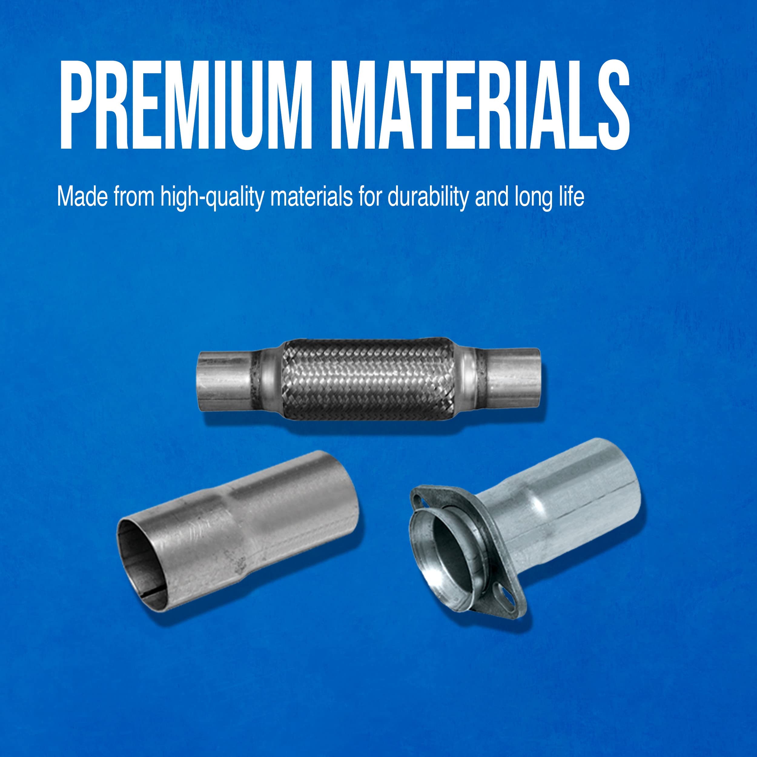Walker exhaust pipe made of aluminized steel for durability and longevity.