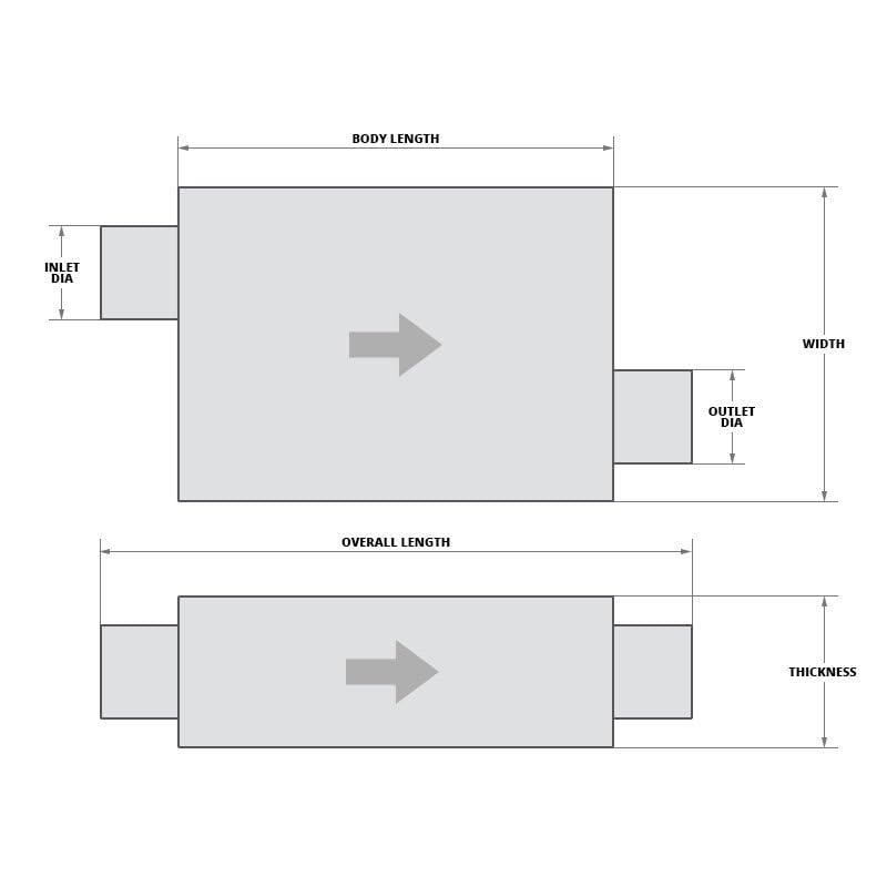 Walker SoundFX 18823 muffler side view highlighting aluminized steel body