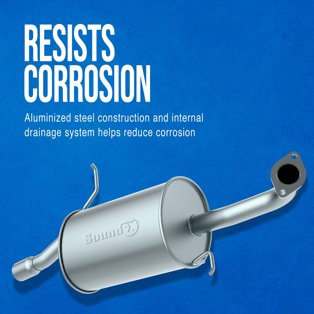 Walker SoundFX universal muffler side profile highlights factory-style sound and corrosion resistance