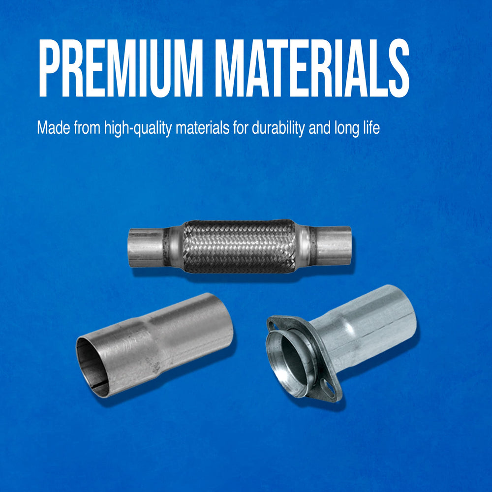 Walker universal exhaust flex pipe 2.5in outlet highlights secure, tight connection with U-bolt clamp.