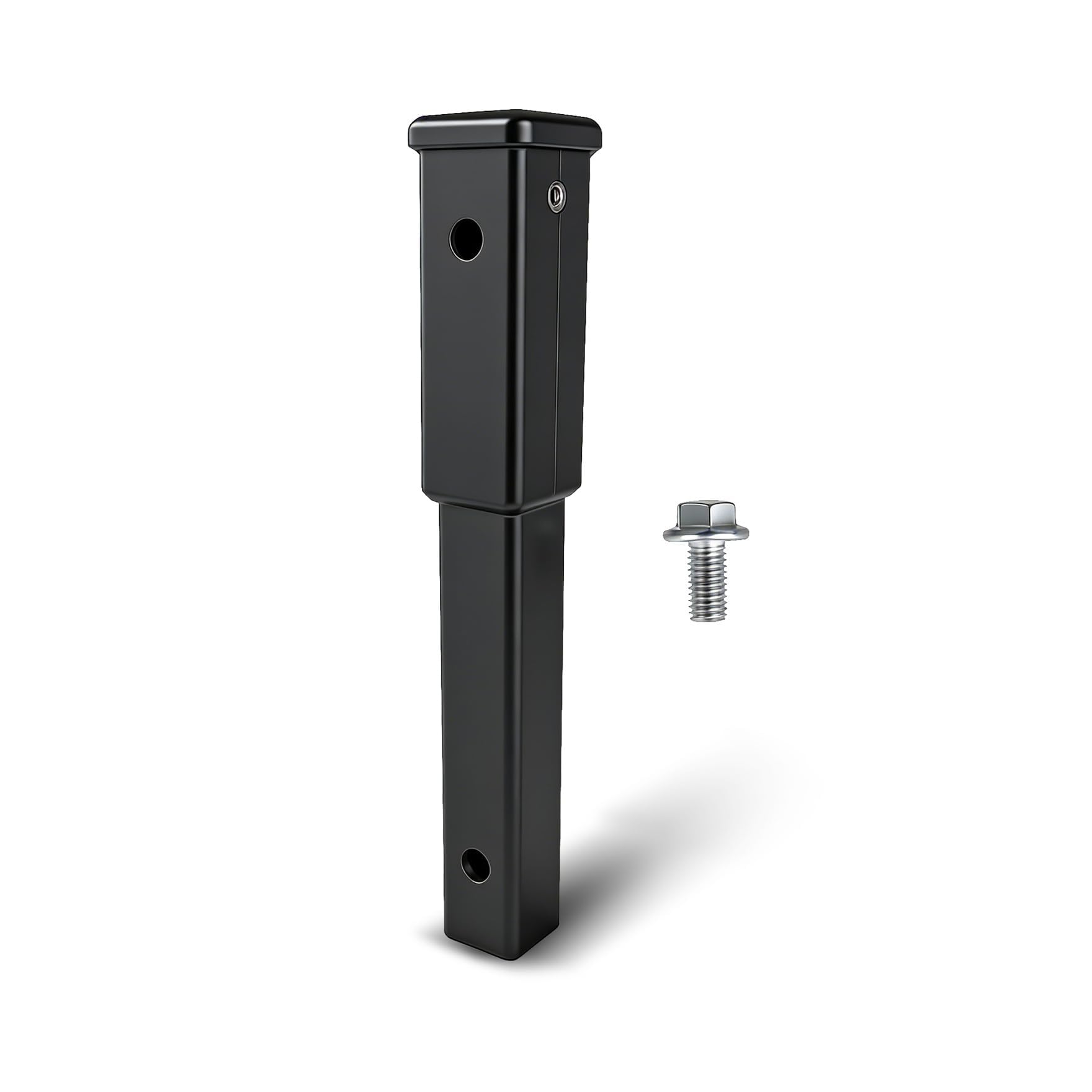 Waltyotur 12 inch hitch extension attached to a 2 inch receiver for extended cargo reach