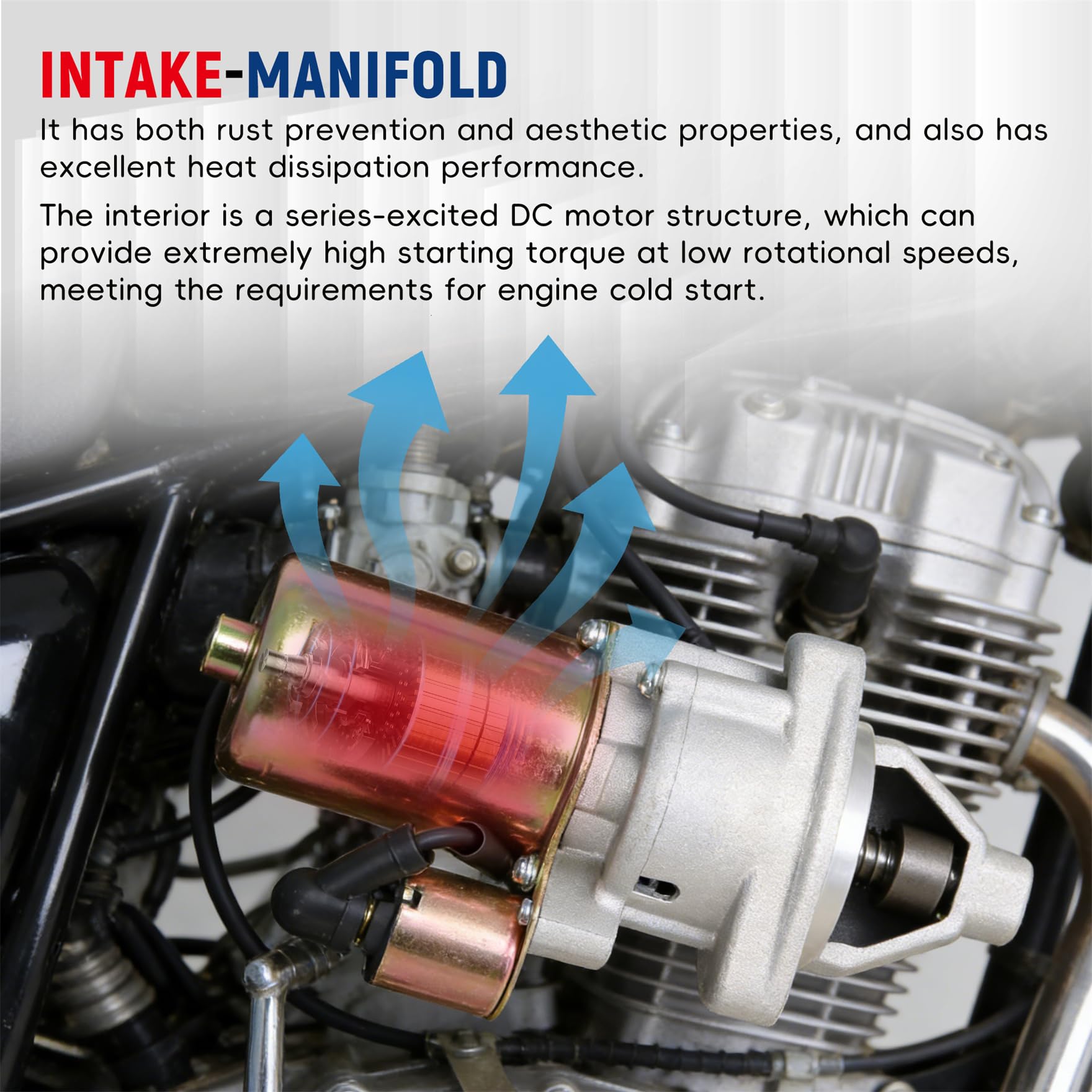 Waltyotur starter motor installation step image demonstrates simple swap for 420cc Predator units.
