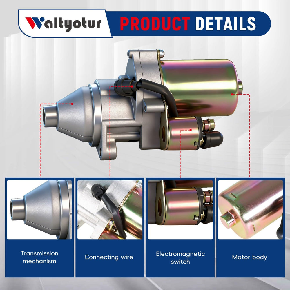 Waltyotur starter motor packaging highlights ready-to-install replacement for Predator engines.