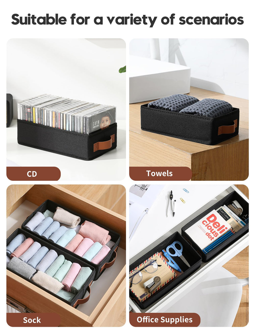 Wanapure multi-use storage for CDs, tapes, towels, and small items.