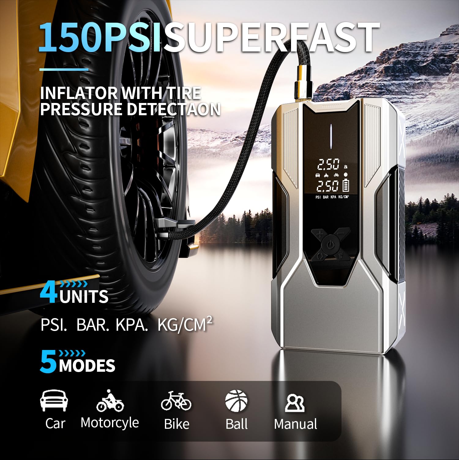 WANBILU 150 PSI inflation system with precise pressure control.