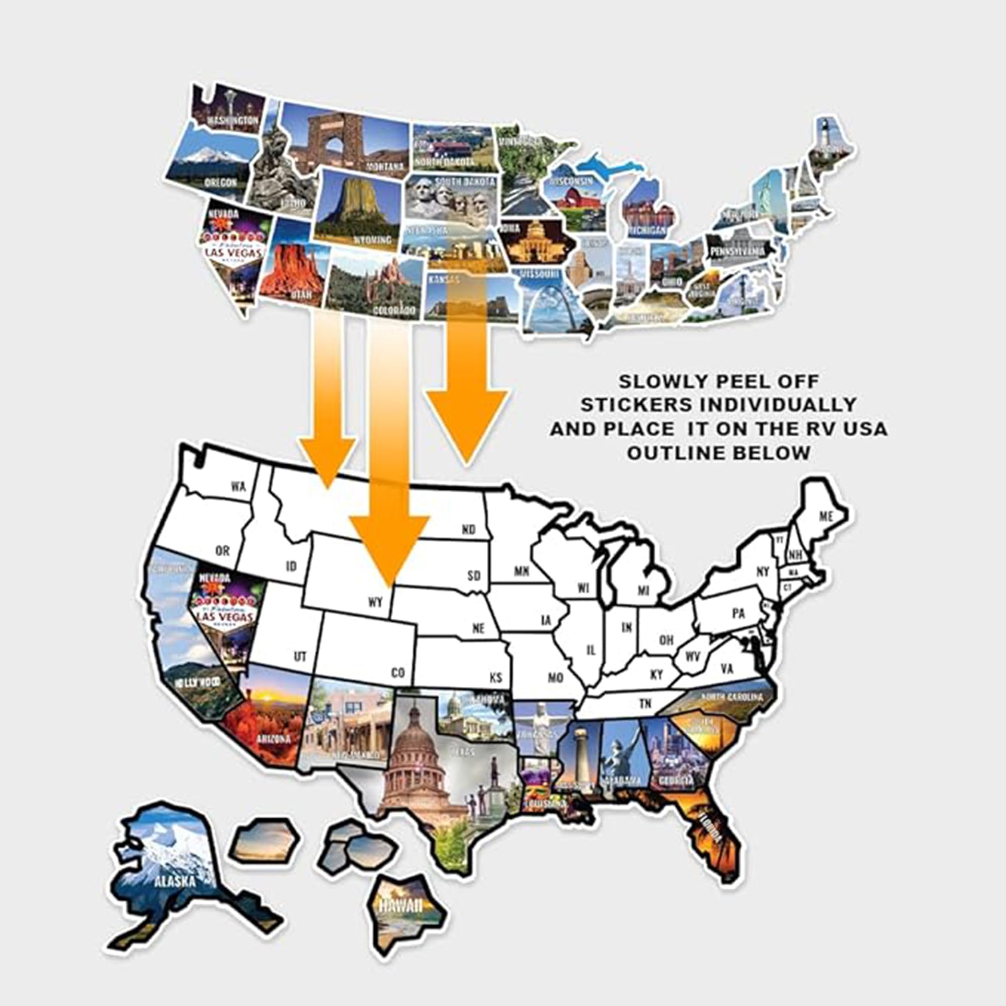Wander Camp laptop display USA map decal for planning trips