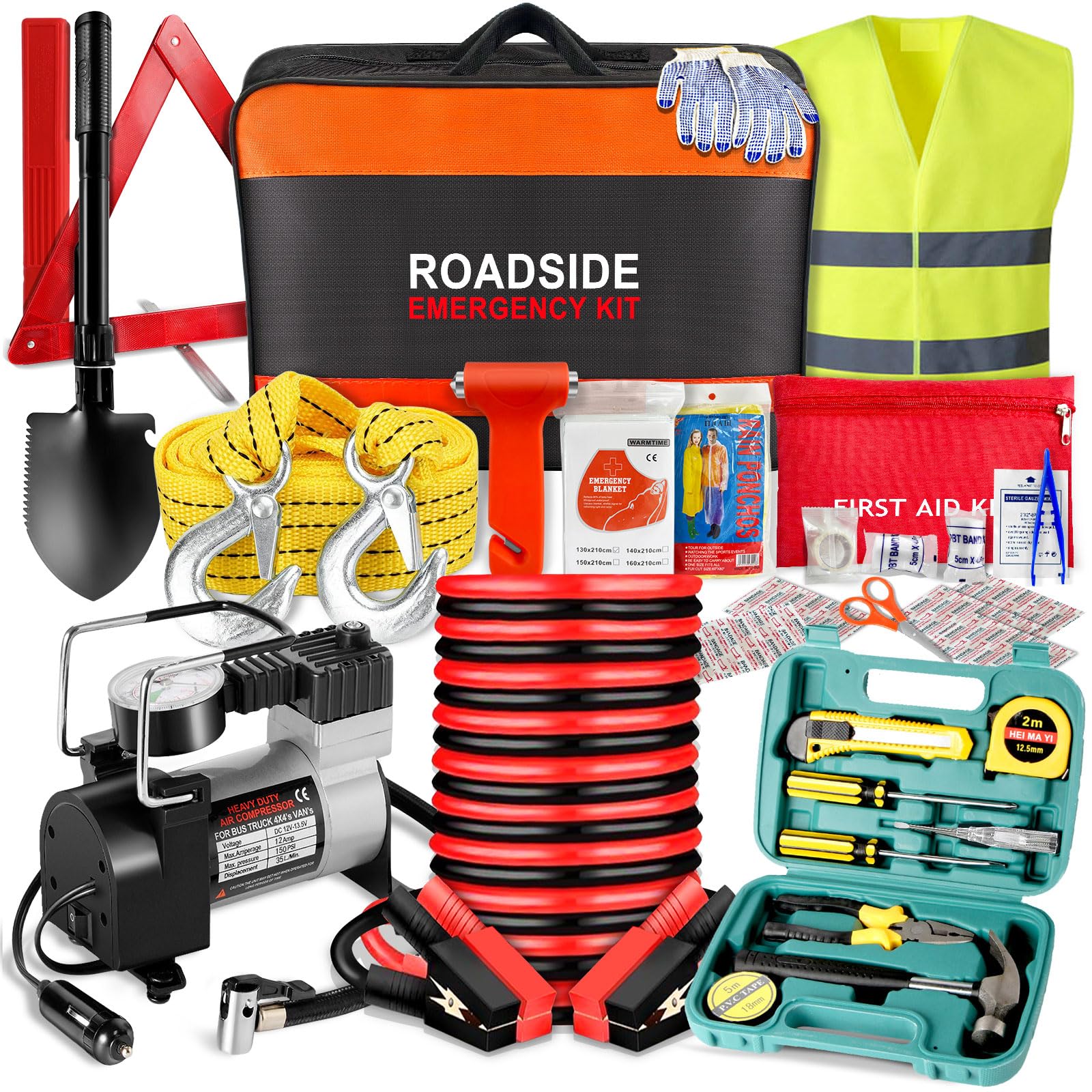 Wanderblooms car emergency kit contents organized for quick roadside readiness