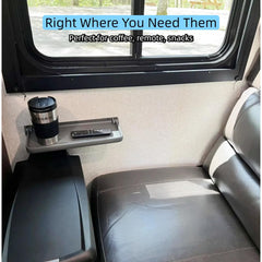 WanDwel RV foldable shelf extended for quick access to essentials.