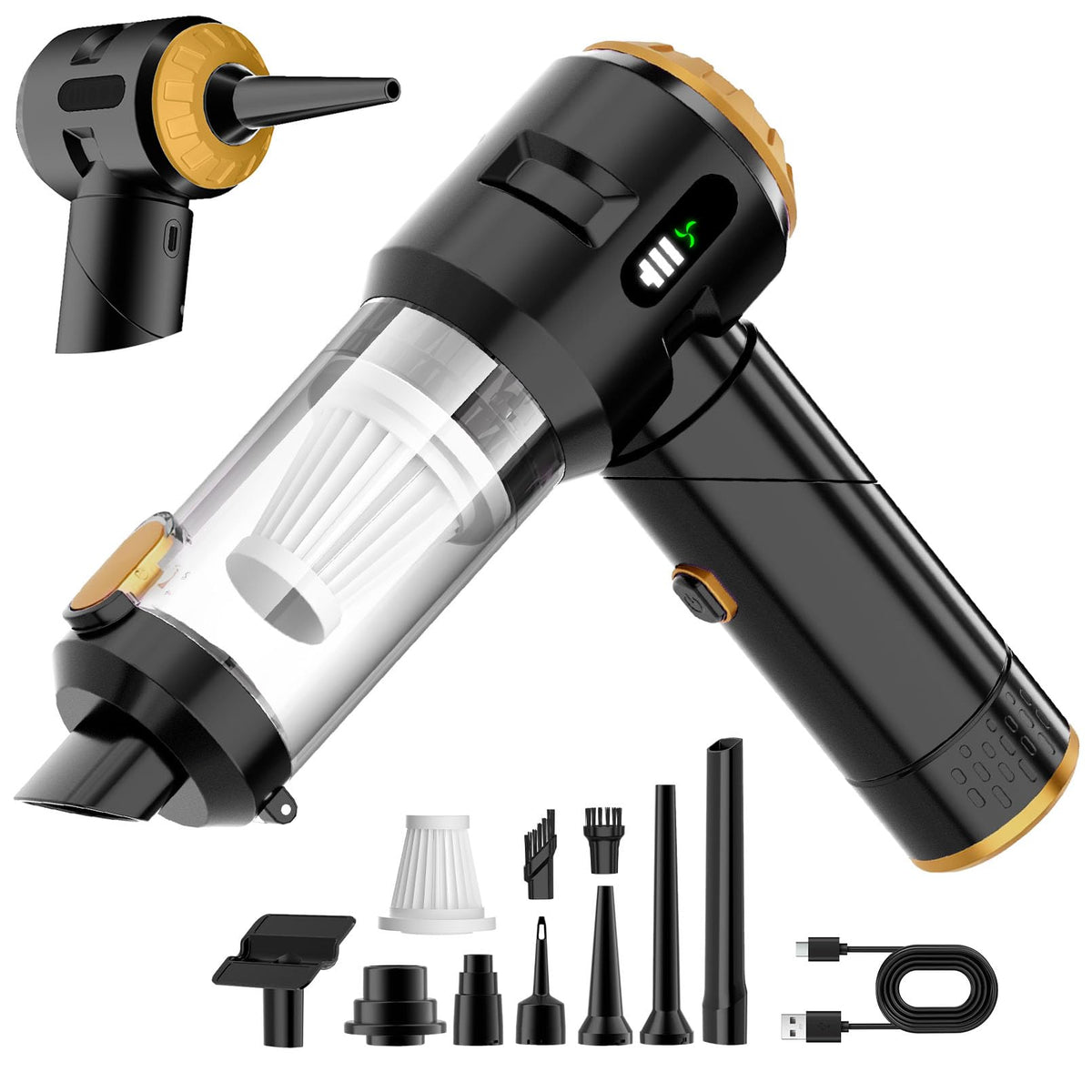 Wansimoo handheld car vacuum with digital display for easy power monitoring and targeted cleaning
