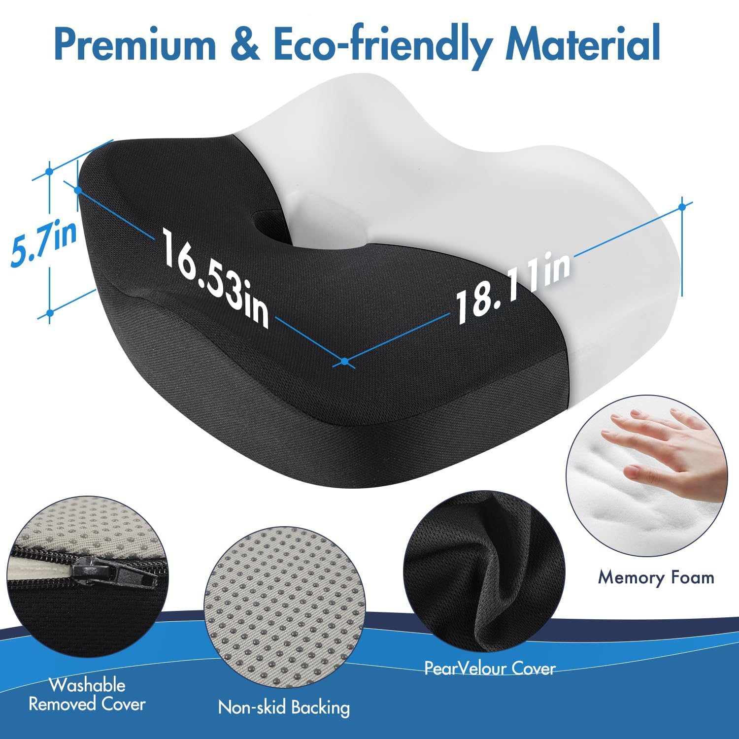 Wantell memory foam seat cushion provides firm, lasting support that maintains shape.