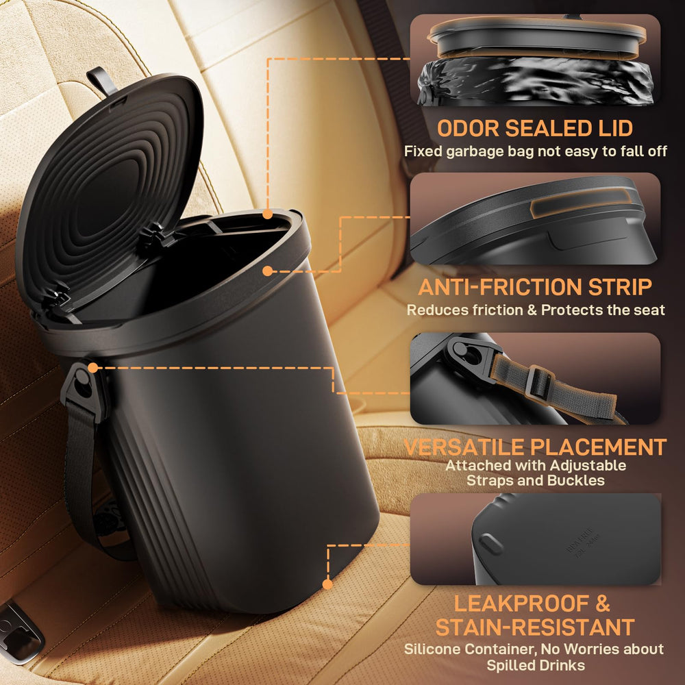 Waretary silicone car trash bin sealed to prevent leaks and odors.
