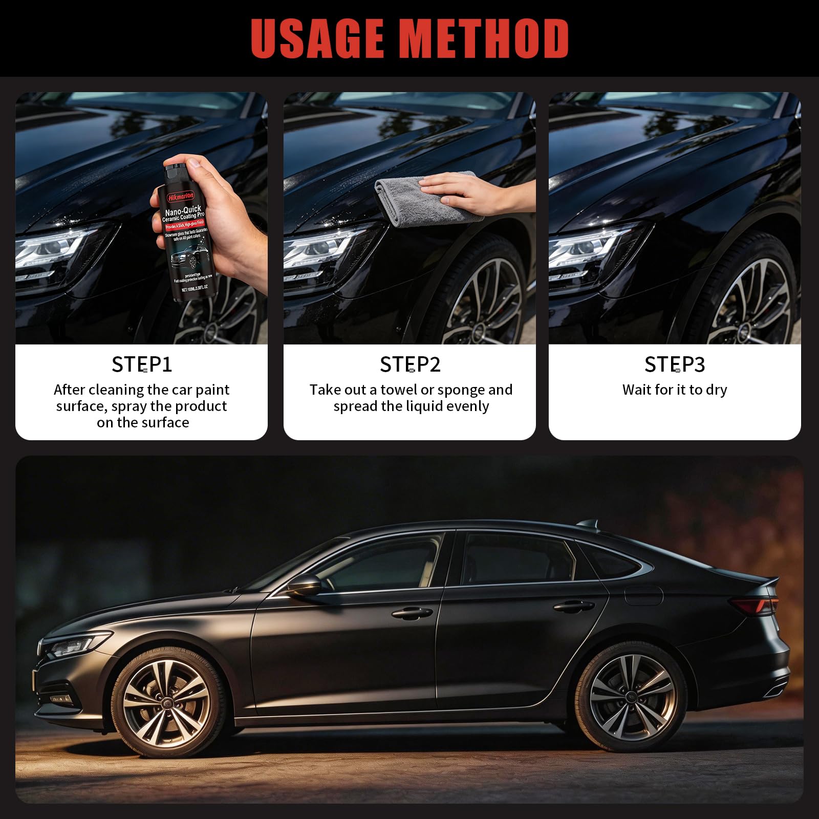 Warmow waterless wash concept showing spray-to-buff convenience.