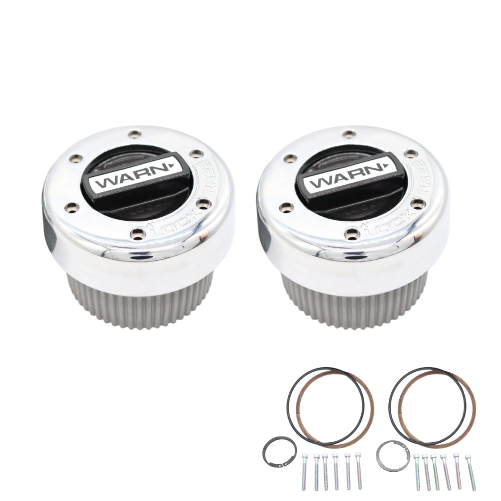 WARN 11690 hub pair in chrome and black offers durable 4WD performance.
