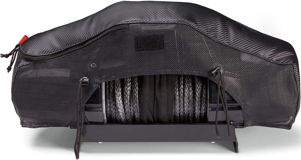 Warn Stealth winch cover with Zeon access, drum access visible, shields components from elements.