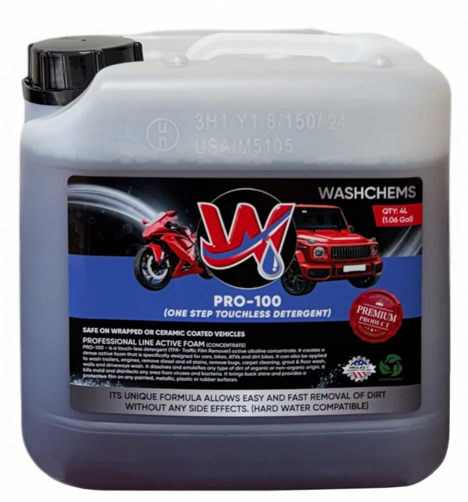 W Wash Chems PRO-100 bottle pour for quick dilution and touchless cleaning.