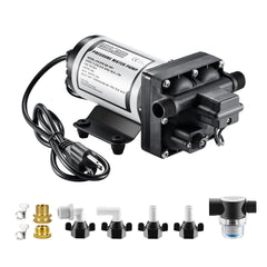 Wassermann RV water pump delivers 5 GPM at 55 PSI for reliable on-demand water.