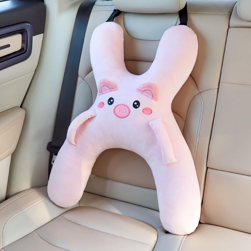 WASTROYAL Pig car pillow front view showing plush texture and neck support