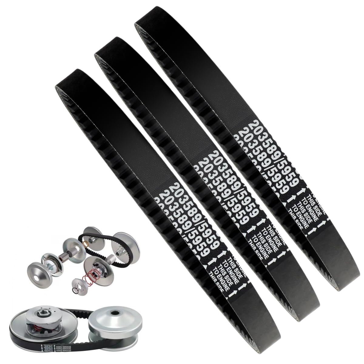 Wasydy 3-pack go-kart drive belt close-up showing rugged surface and texture