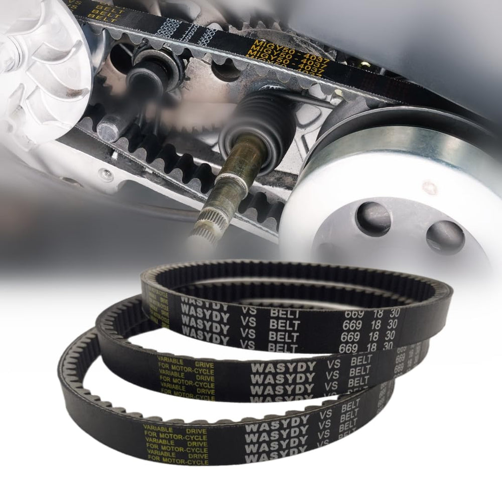 Wasydy belt side view highlighting fitment for Axis m200 and similar scooters