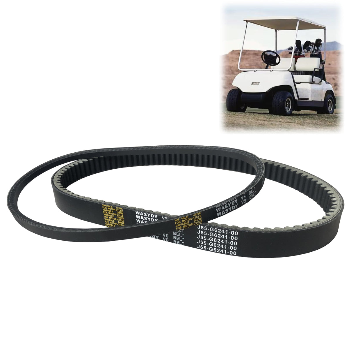 Wasydy clutch drive belt installed on Yamaha cart engine for smooth power transfer
