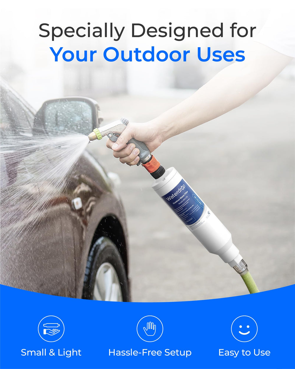 Waterdrop car window fence yard use filter supports versatile outdoor cleaning