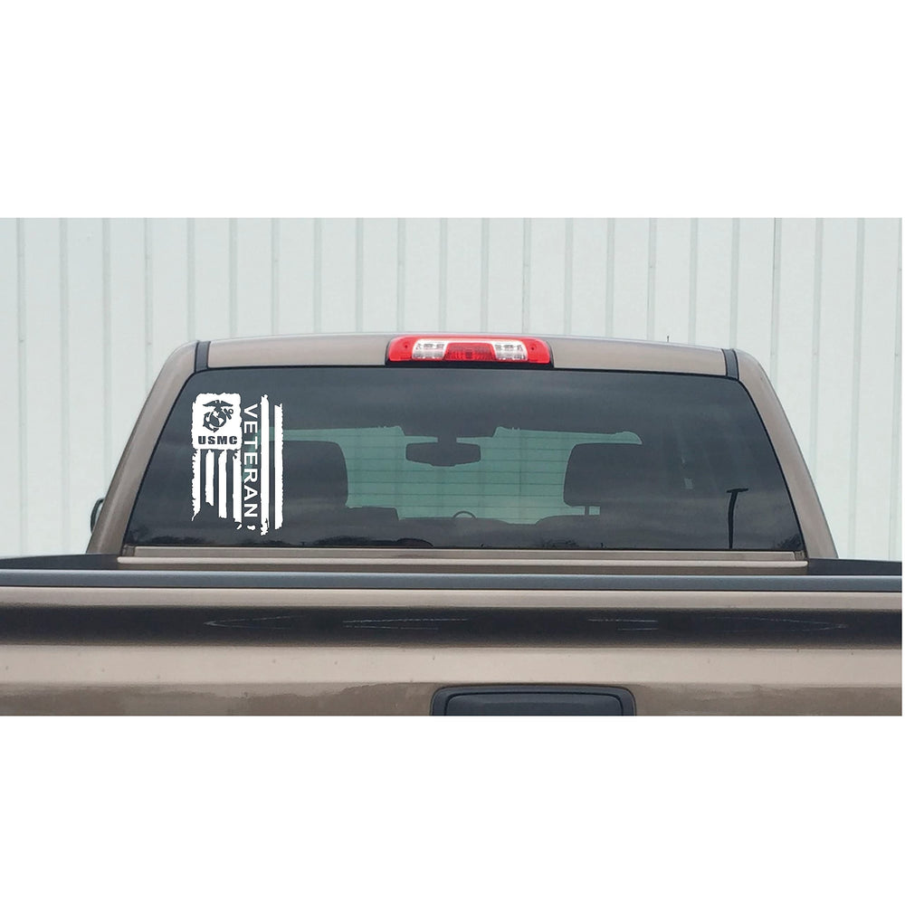 Waterfowl Decals USMC Veteran Flag window sticker for cars and trucks, weather resistant.