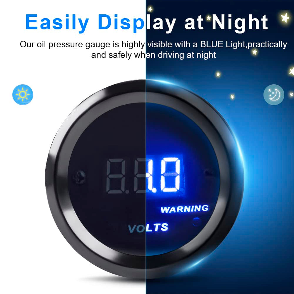 WATERWICH blue LED volt meter dash mount provides clear viewing day or night