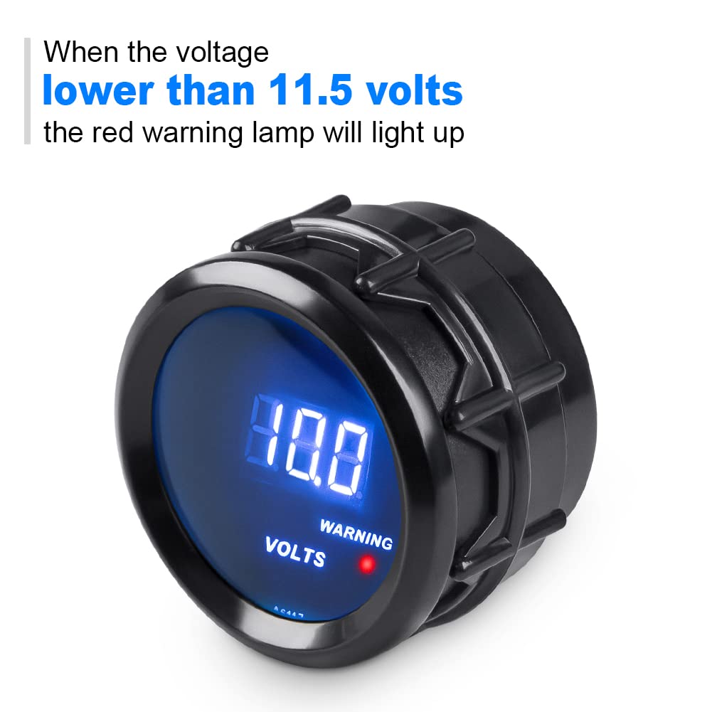 WATERWICH 52mm digital volt gauge monitors vehicle voltage safely