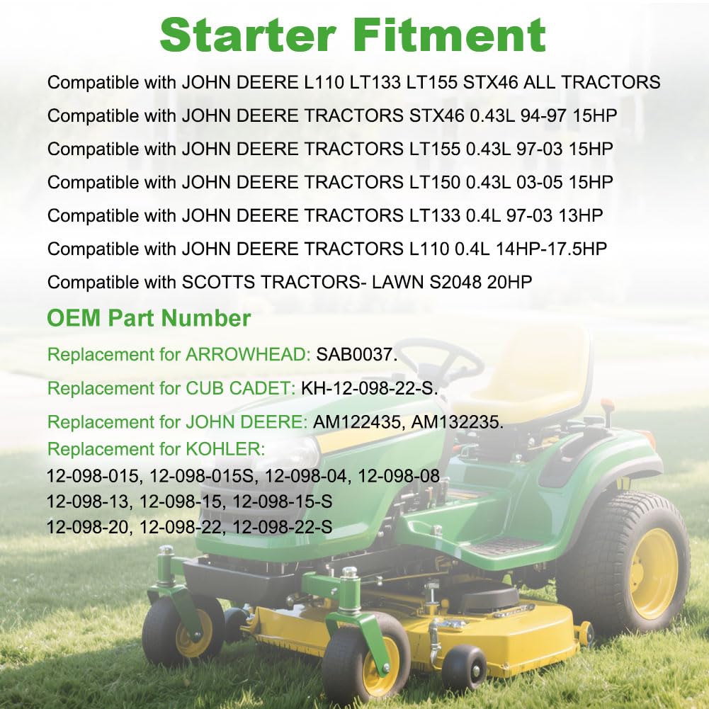 WATERWICH starter for John Deere LT133 side view highlighting secure mounting