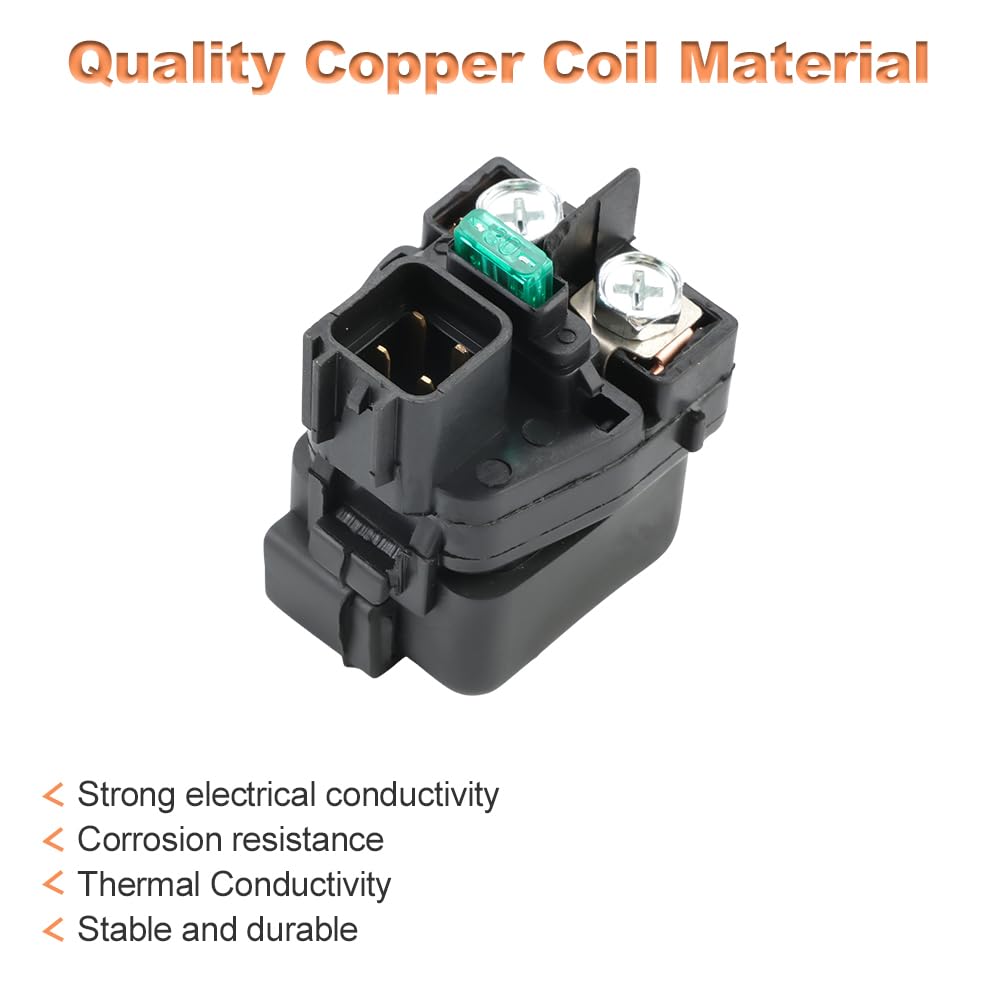 WATERWICH starter solenoid relay compatibility chart image shows broad Suzuki and KingQuad coverage.