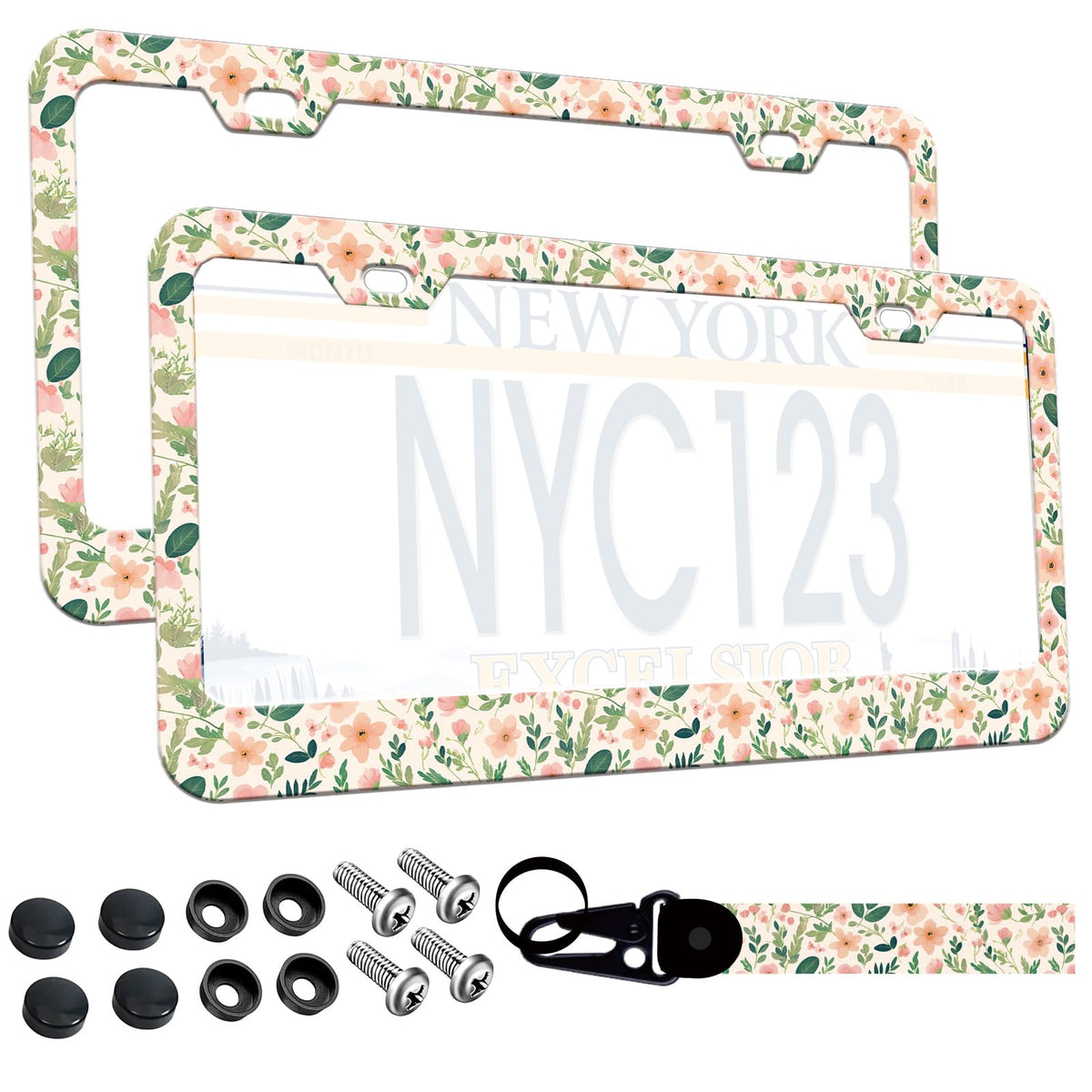 Wauhetsmvy pink flower license frame front view protects plates and adds style