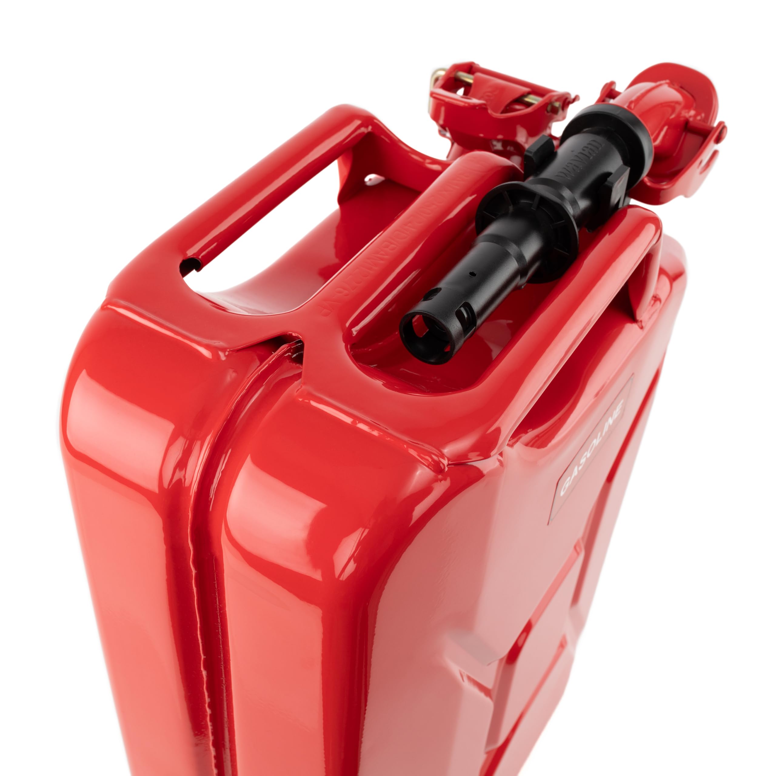 Wavian 5-gallon red jerry can side profile for easy handling on trips