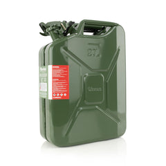 Wavian jerry can green 20L with bayonet nozzle for spill-free transfer.