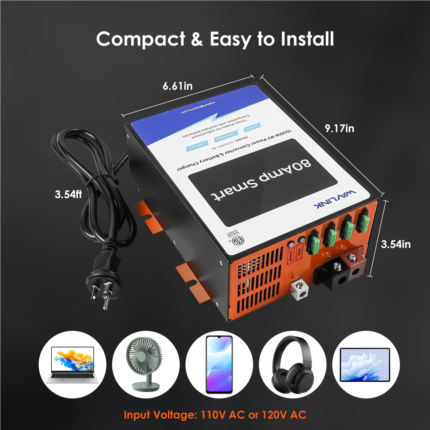 WAVLINK GS1500RV-80 wide voltage range supports various 12V systems.