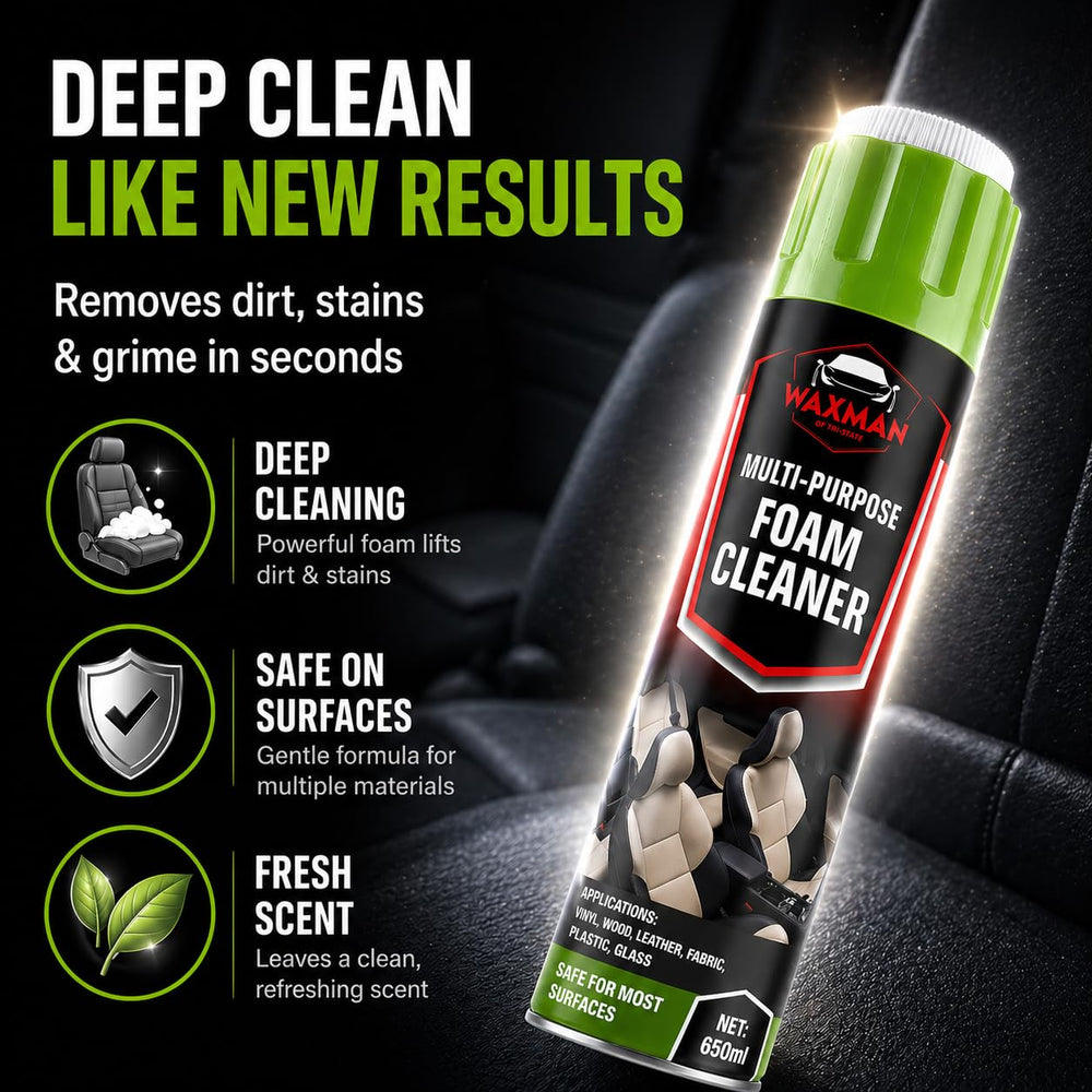 Waxman Tri State leather-vinyl-cleaning-foam proves safe surface refresh on sensitive materials.