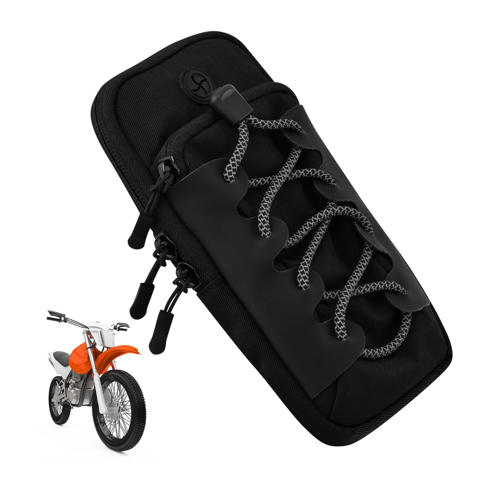 Waylenbo electric dirt bike bag front view with secure frame mount for essentials.