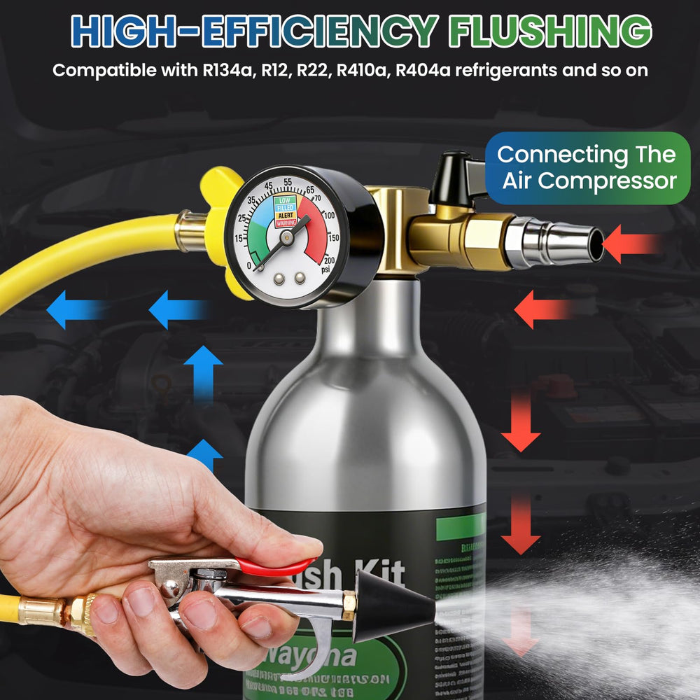 Wayona AC Flush Kit hose reaches automotive and home lines comfortably