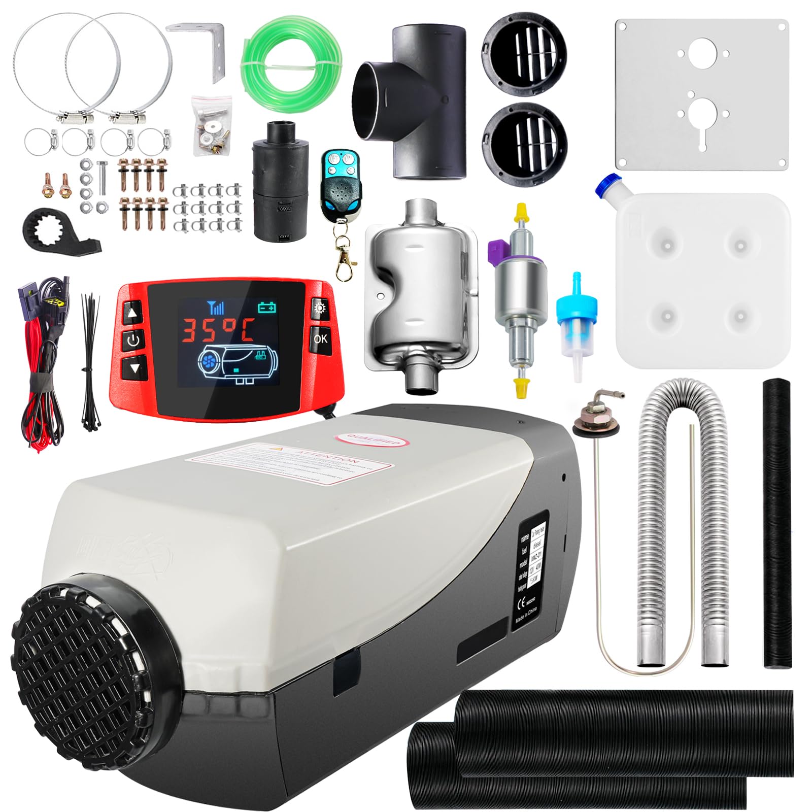 WAYSKA diesel heater 12V front view, compact for easy installation and space savings