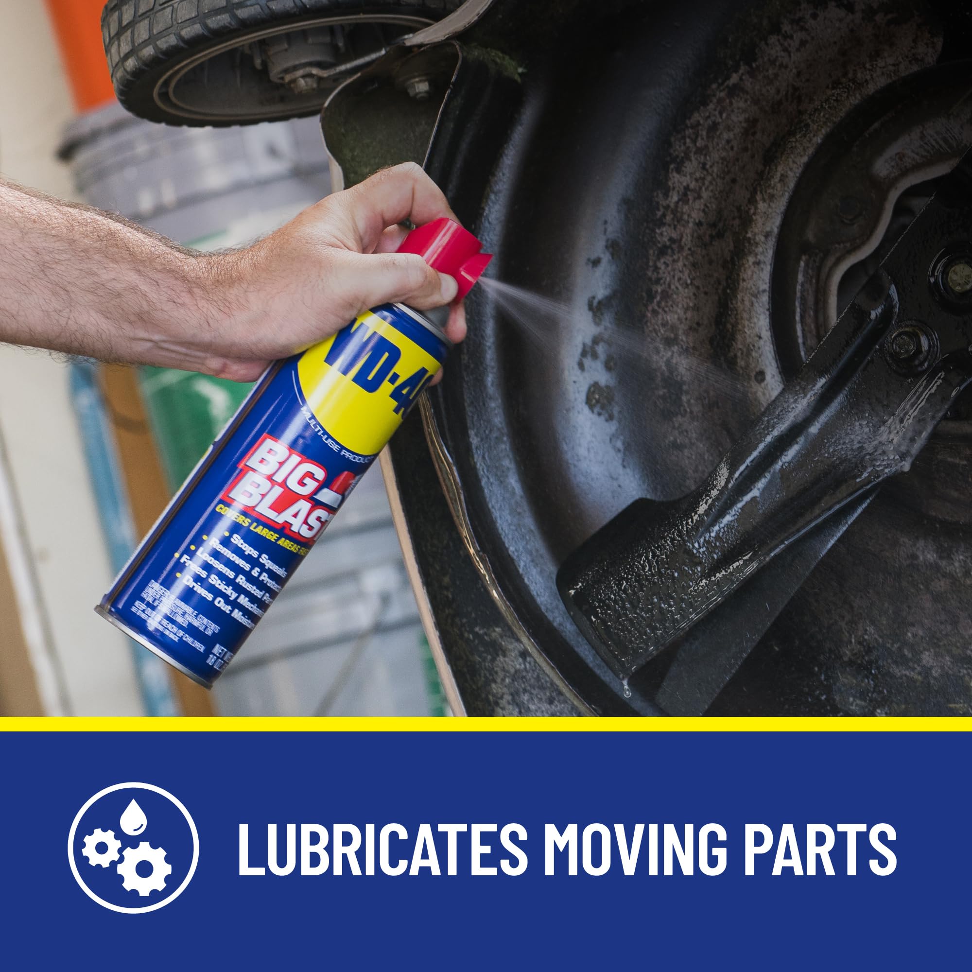 WD-40 Original Formula Big Blast loosens sticky residue and rusted bonds on metal parts