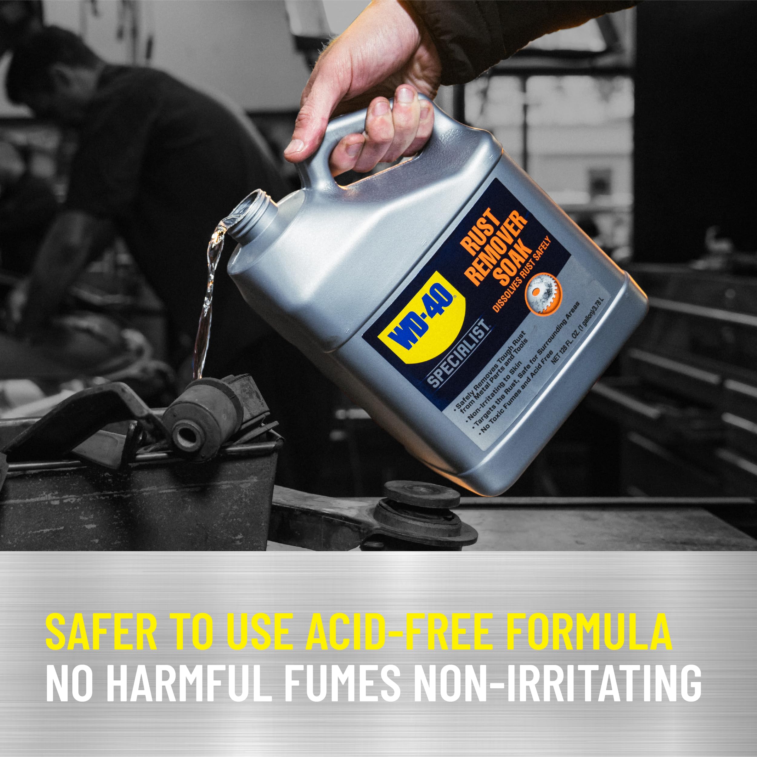 WD-40 Specialist Rust Remover Soak metal-parts-soaking cleans old hardware without damaging surrounding surfaces.