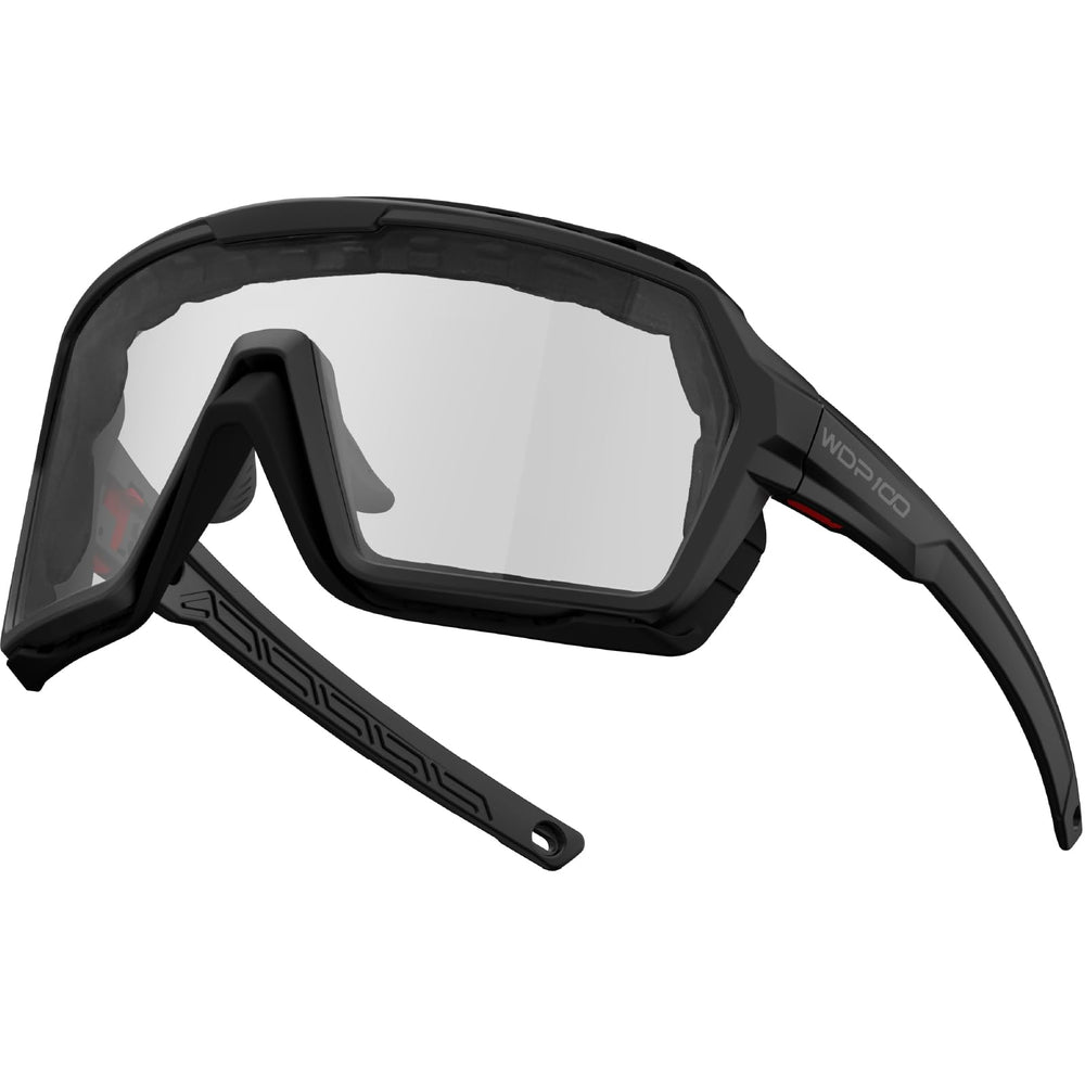WDP100 Q38 goggles-mode setup showing removable foam gasket and strap adaption