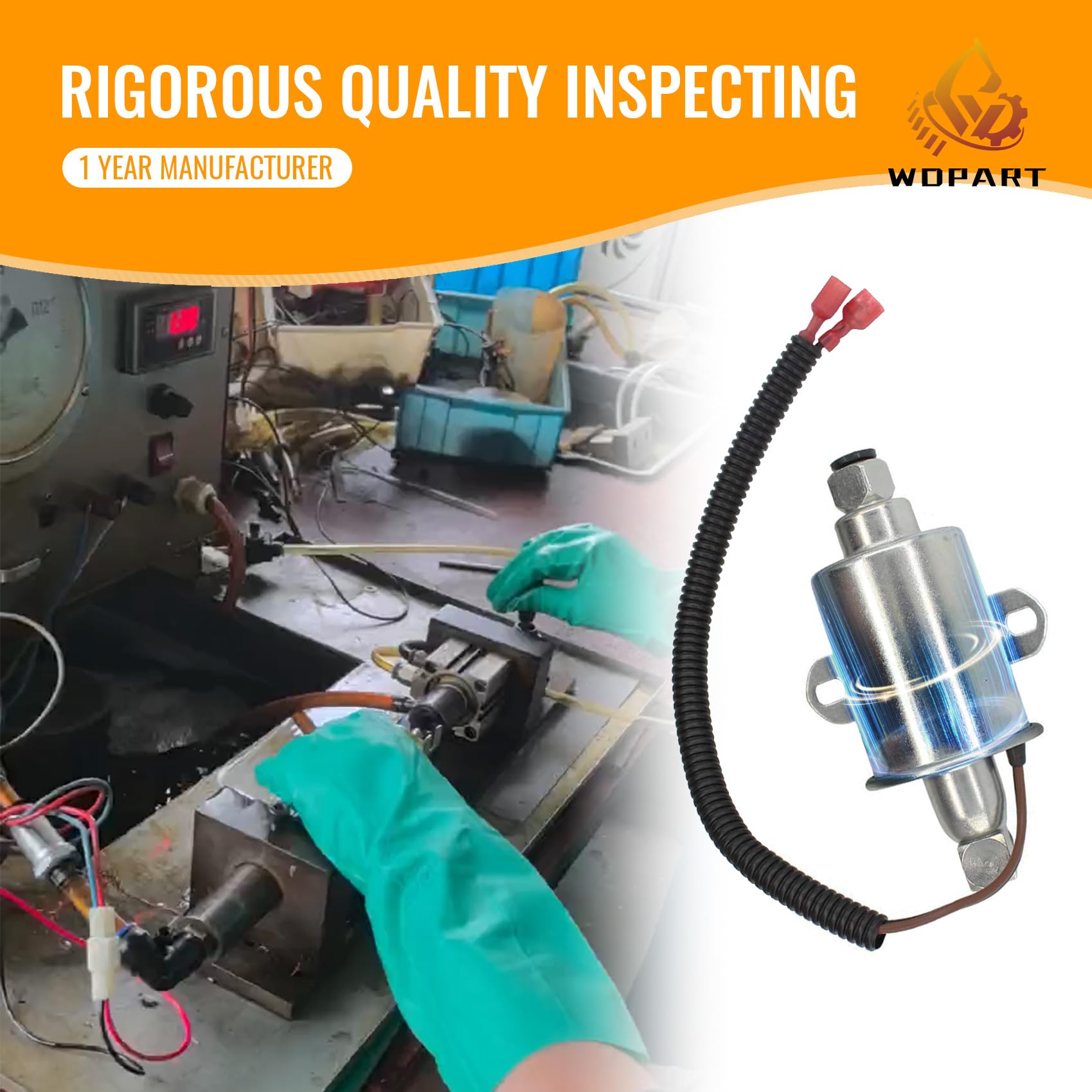 WDPart E11015 fuel pump undergoing test to demonstrate plug-and-play operation.