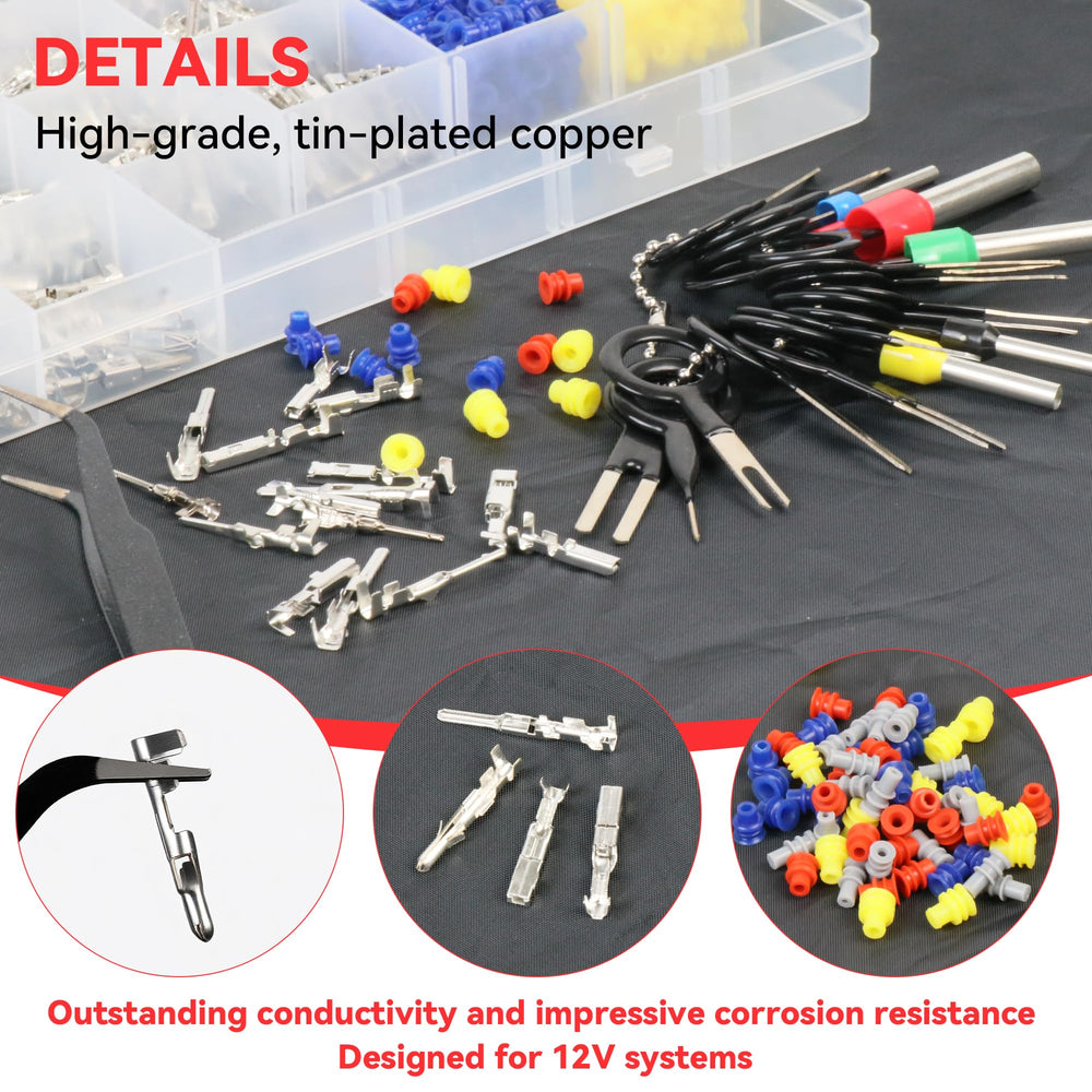 Wearen anti-static tweezers and crimp tool for precise terminations.