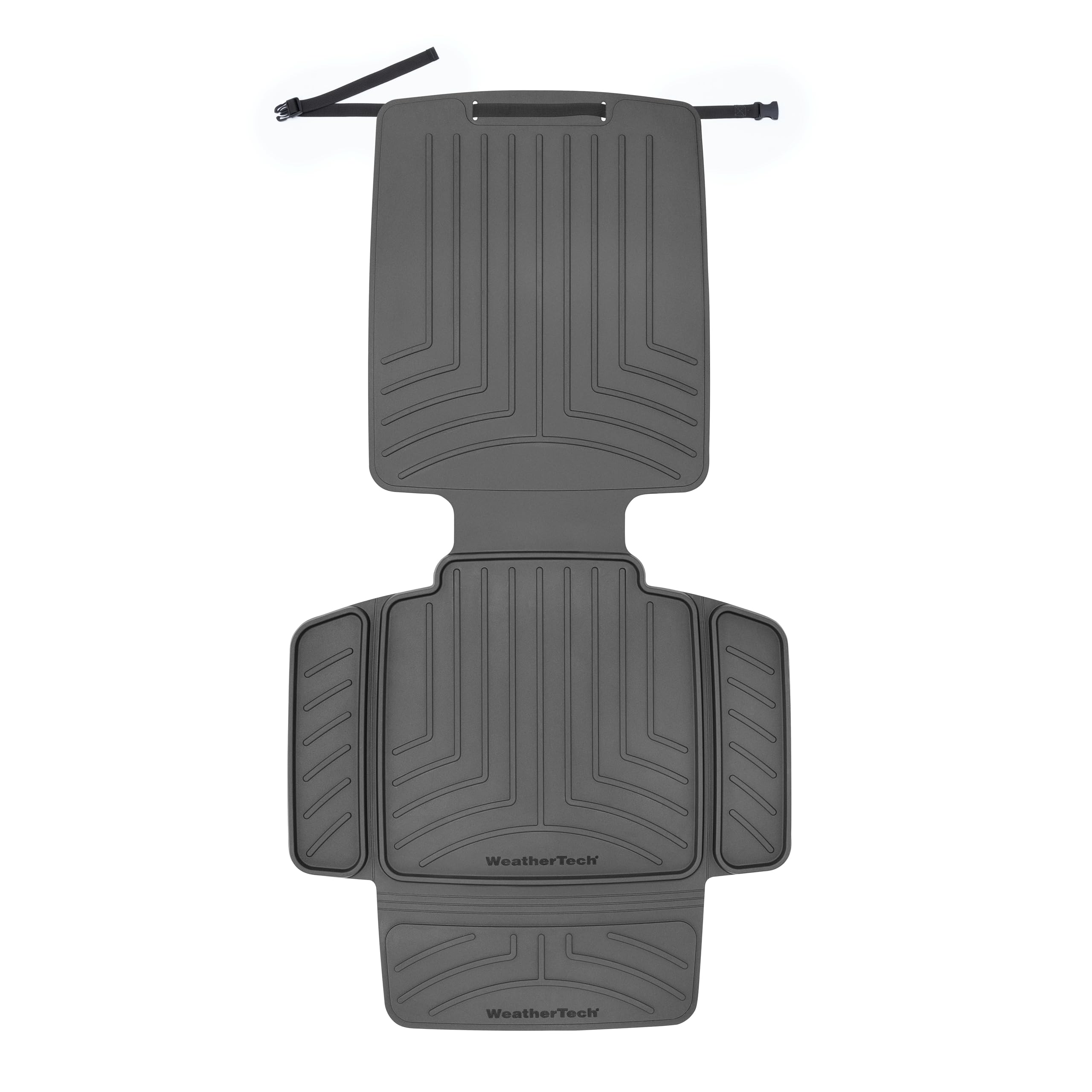 WeatherTech child car seat protector back view in black protects seats from daily use.